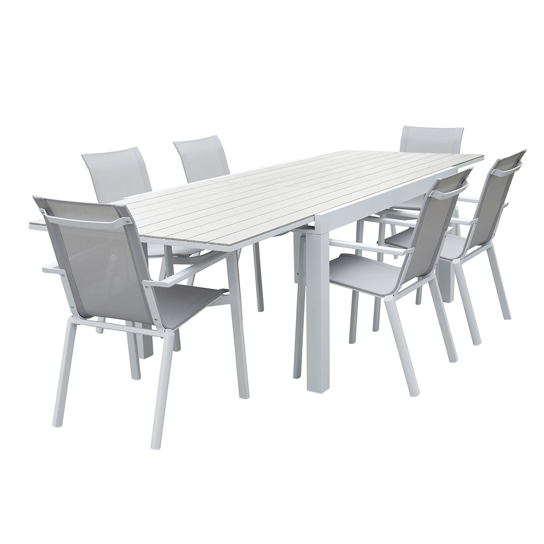 TULUM - Set di mobili da giardino alluminio bianco e textilene grigio 6/10 pers.