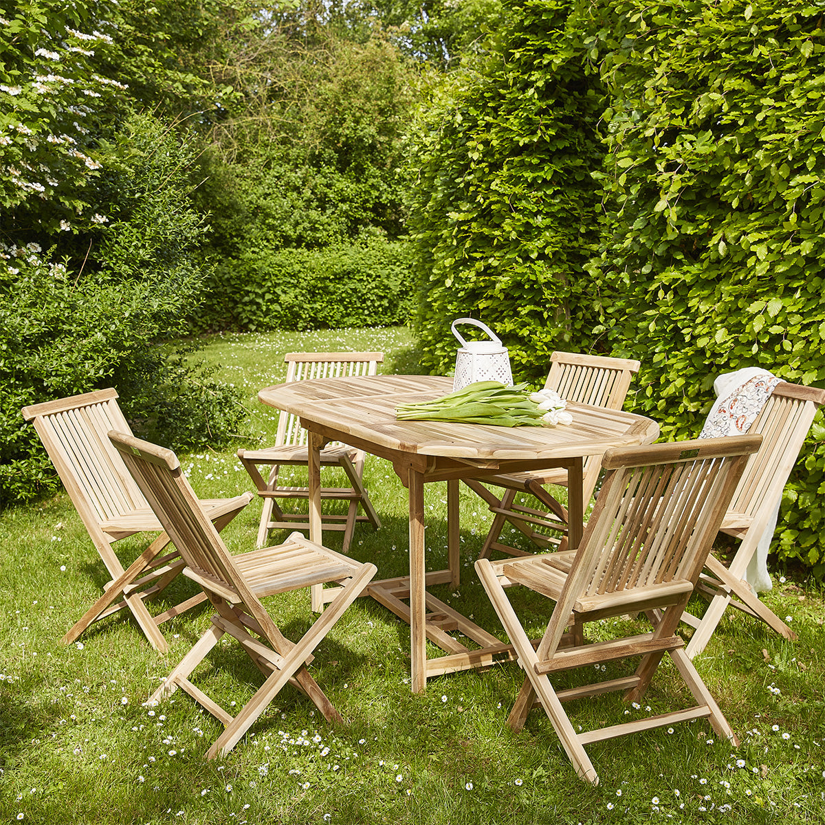 MELBOURNE - Set di mobili da giardino in teak massello con tavolo allungabile 6 pers.