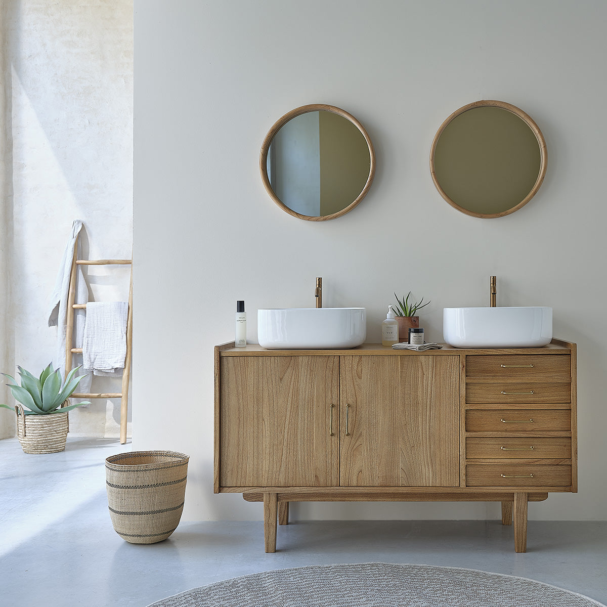 FIFTIES - Mobile per lavabo in mindi massello 135 cm