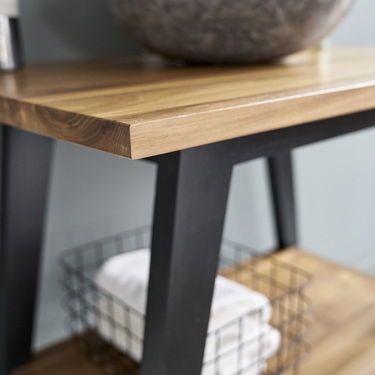 SARA - Mobile da bagno in teak massello con gambe nere 80 cm