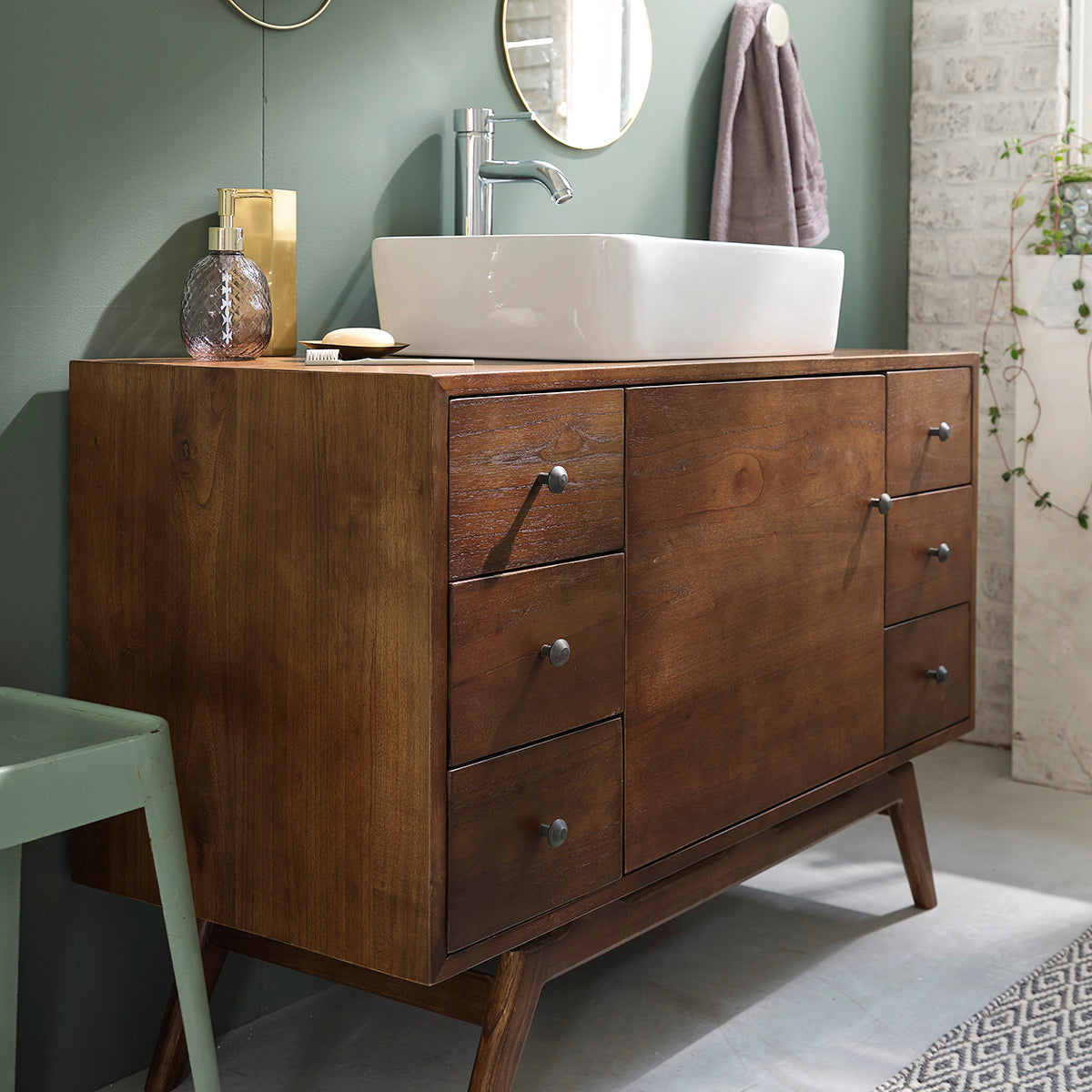 EMILE - Mobile da bagno in mindi massello 100 cm