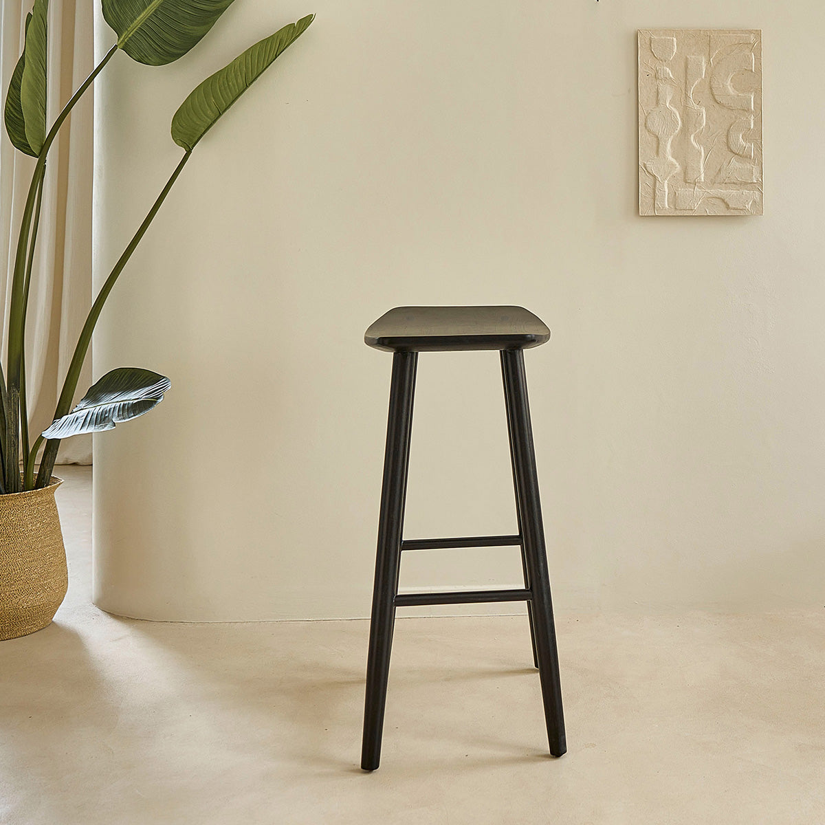 AMBRE - Sgabello da bar in teak massello nero 75 cm