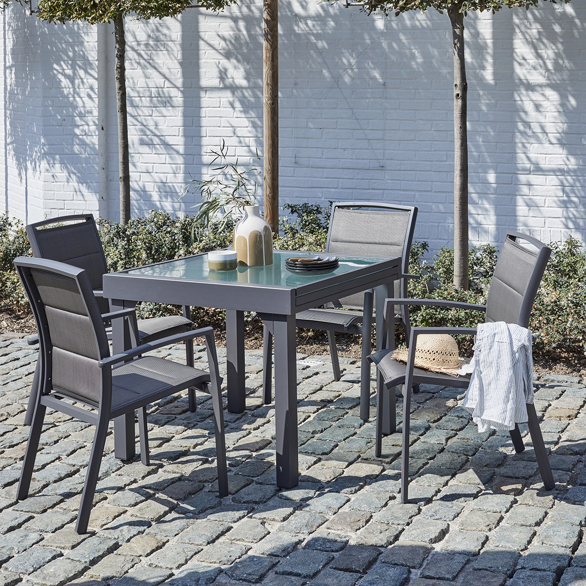 MODULO - Set di mobili da giardino in alluminio grigio con tavolo allungabile 4/8 pers.