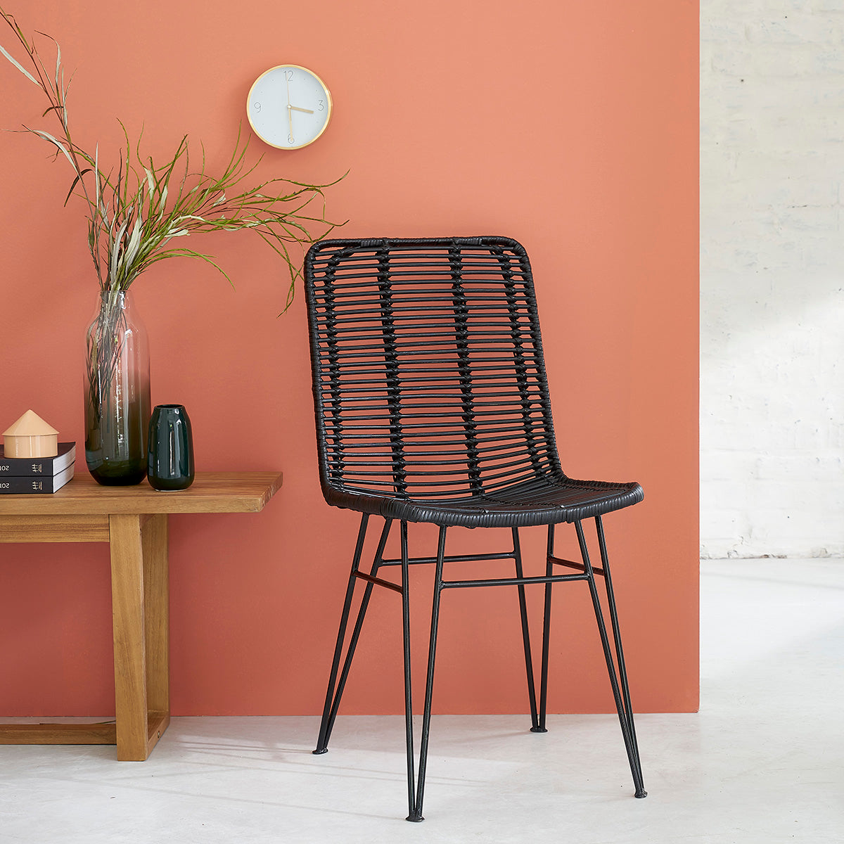 BOHEMA - Set di 2 sedie nere in rattan e metallo
