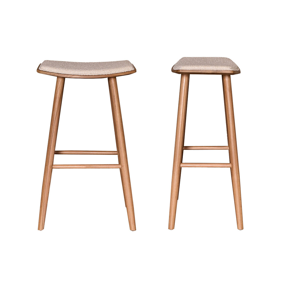 AMBRE - Set di 2 sgabelli da bar in teak massello con seduta bouclé 75 cm