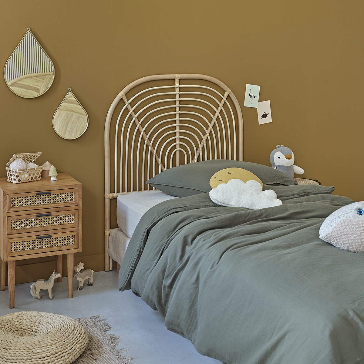 BOHO - Testiera per bambini arrotondata in rattan 90 cm