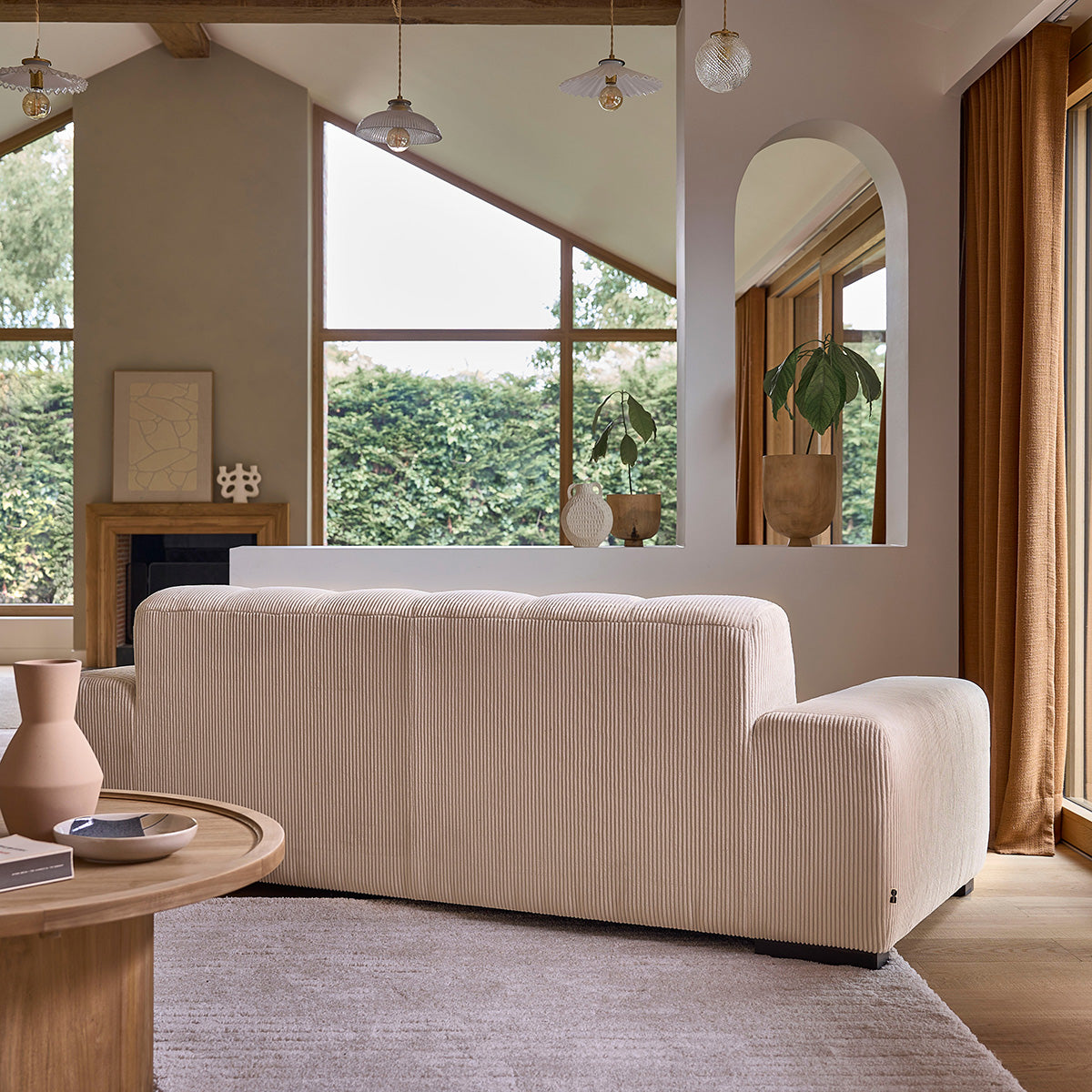 ALPHONSE - Divano dritto 3 posti in velluto a coste ecrù