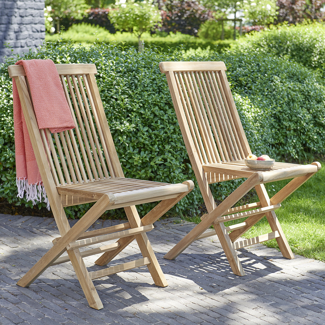 MIDLAND - Sedia da giardino pieghevole in teak massello (set di 2)