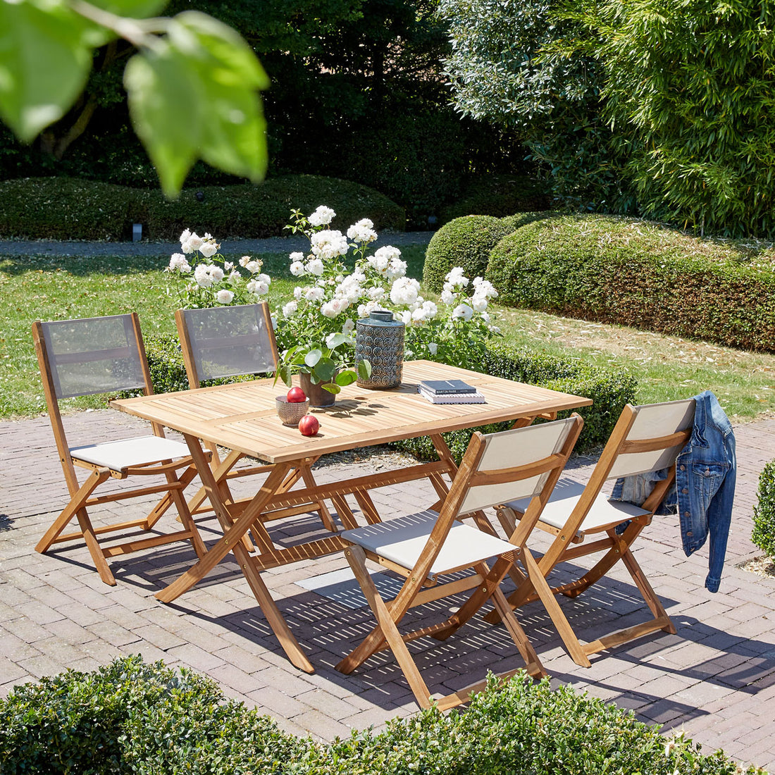 HANOÏ - Set di mobili da giardino in legno massello di acacia FSC e textilene grigio 4 pers.