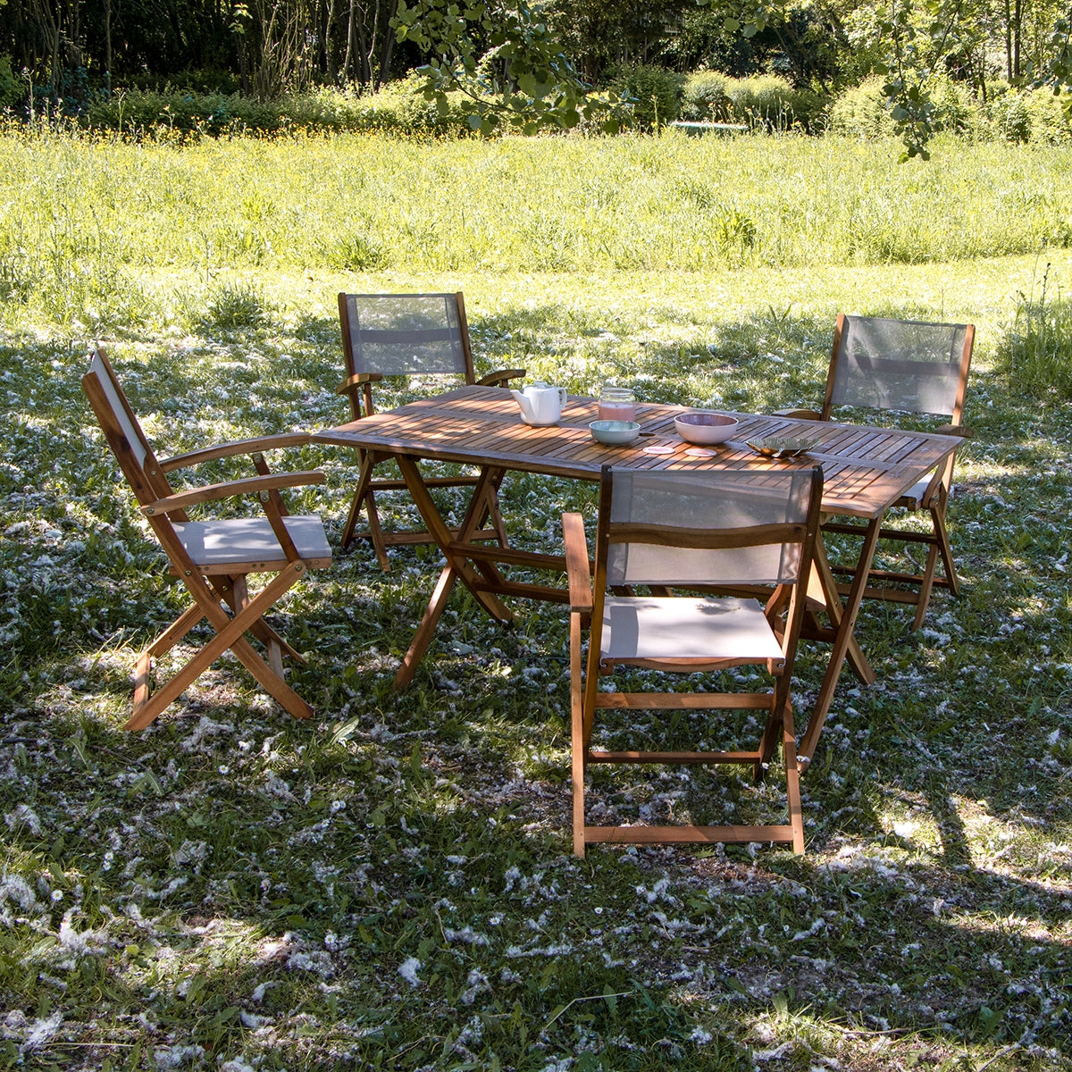 HANOÏ - Set di mobili da giardino in legno massello di acacia e textilene grigio 4 pers.