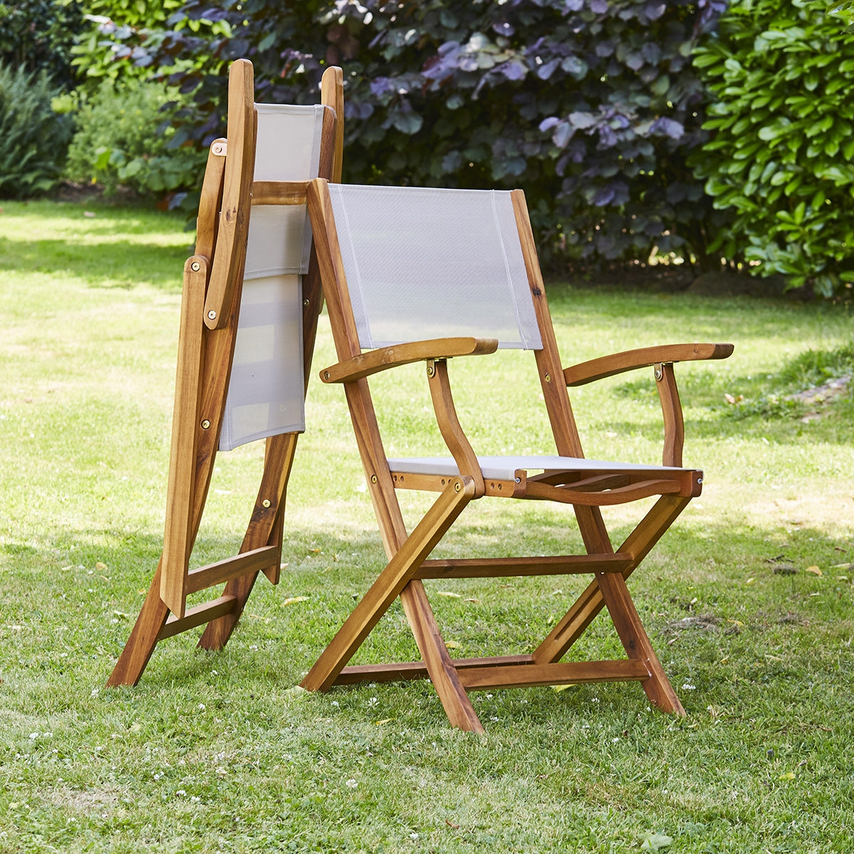 HANOÏ - Set di mobili da giardino in legno massello di acacia e textilene grigio 4 pers.