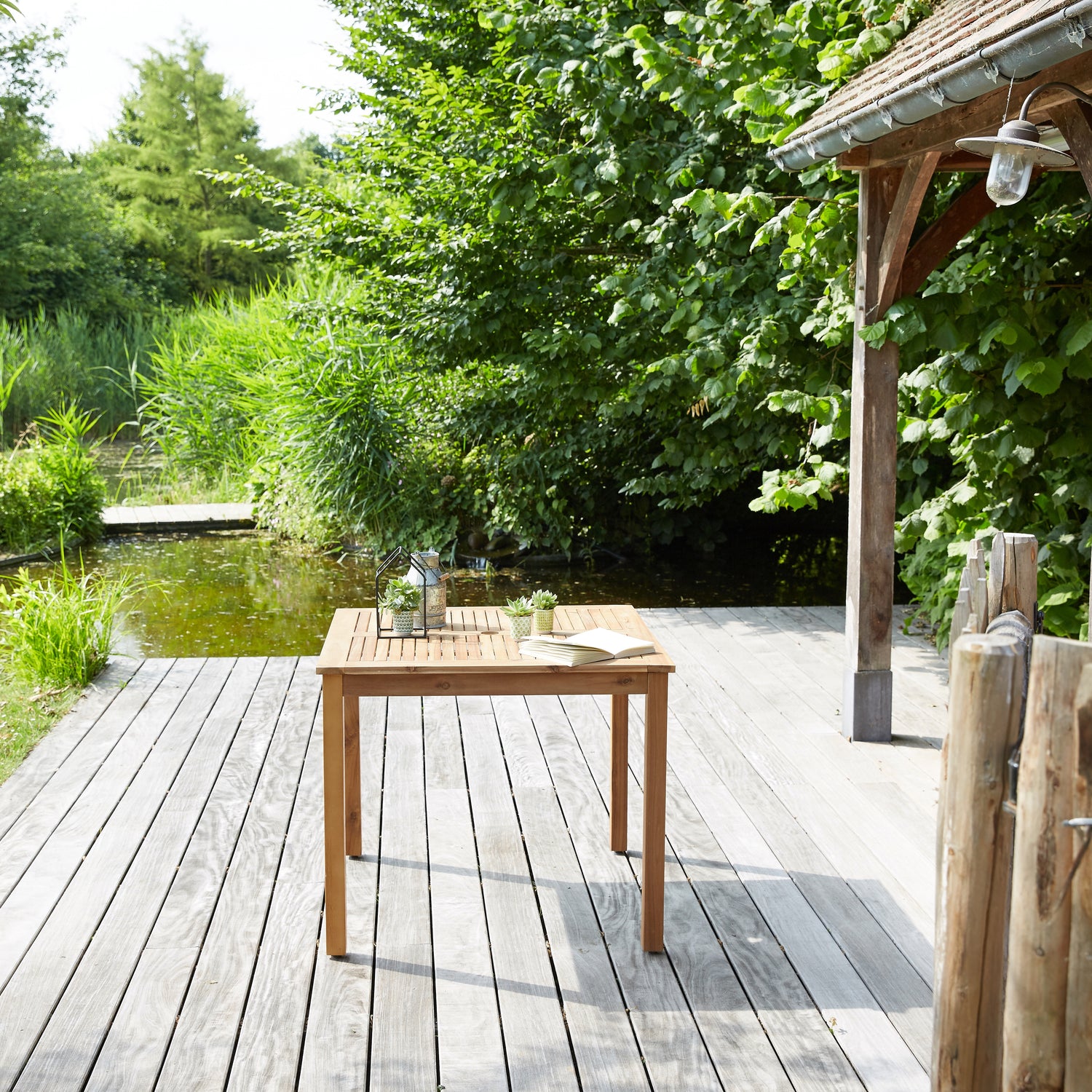 HANOÏ - Set di mobili da giardino in legno massello di acacia FSC e textilene nero 2 pers.