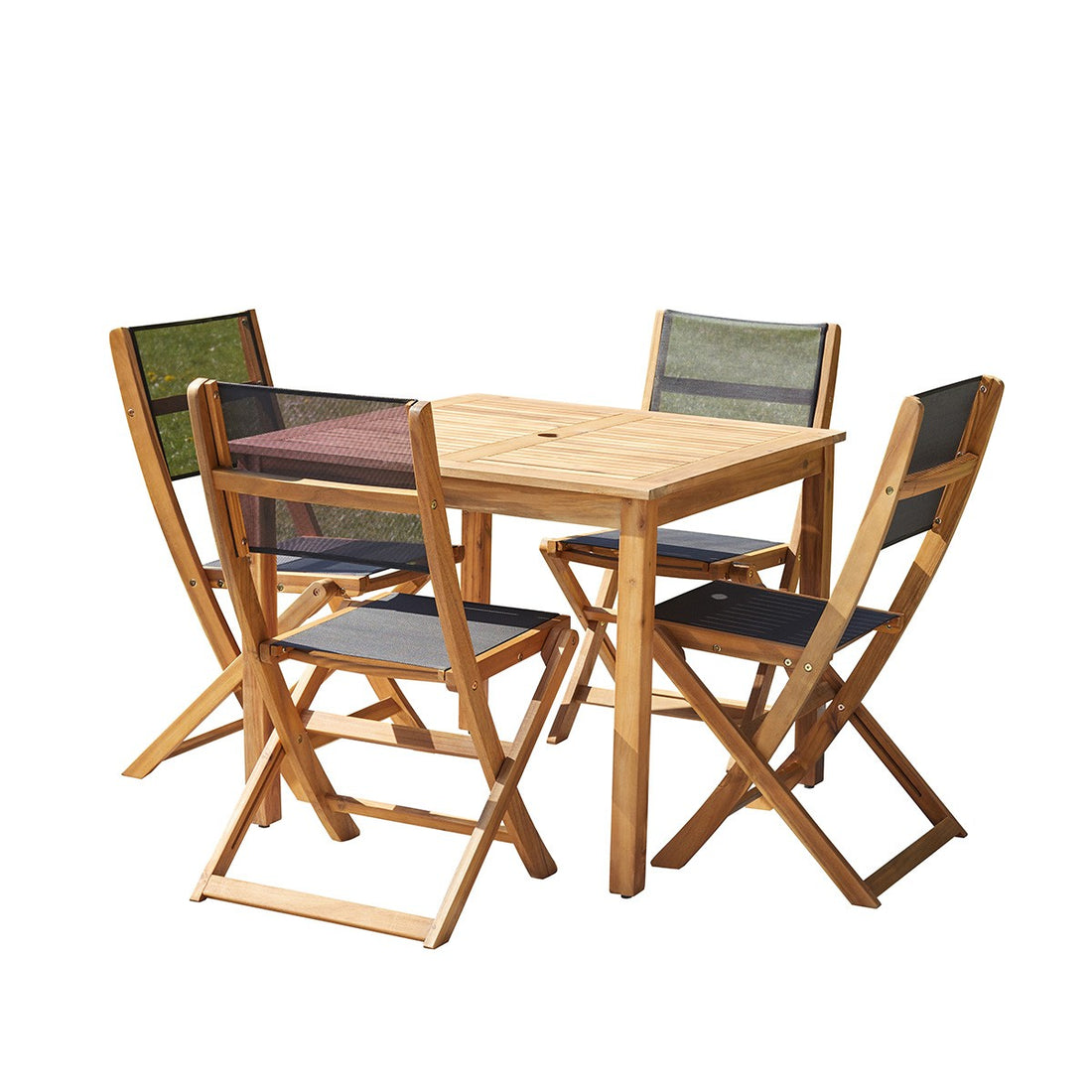 HANOÏ - Set di mobili da giardino in legno massello di acacia FSC e textilene nero 4 pers.