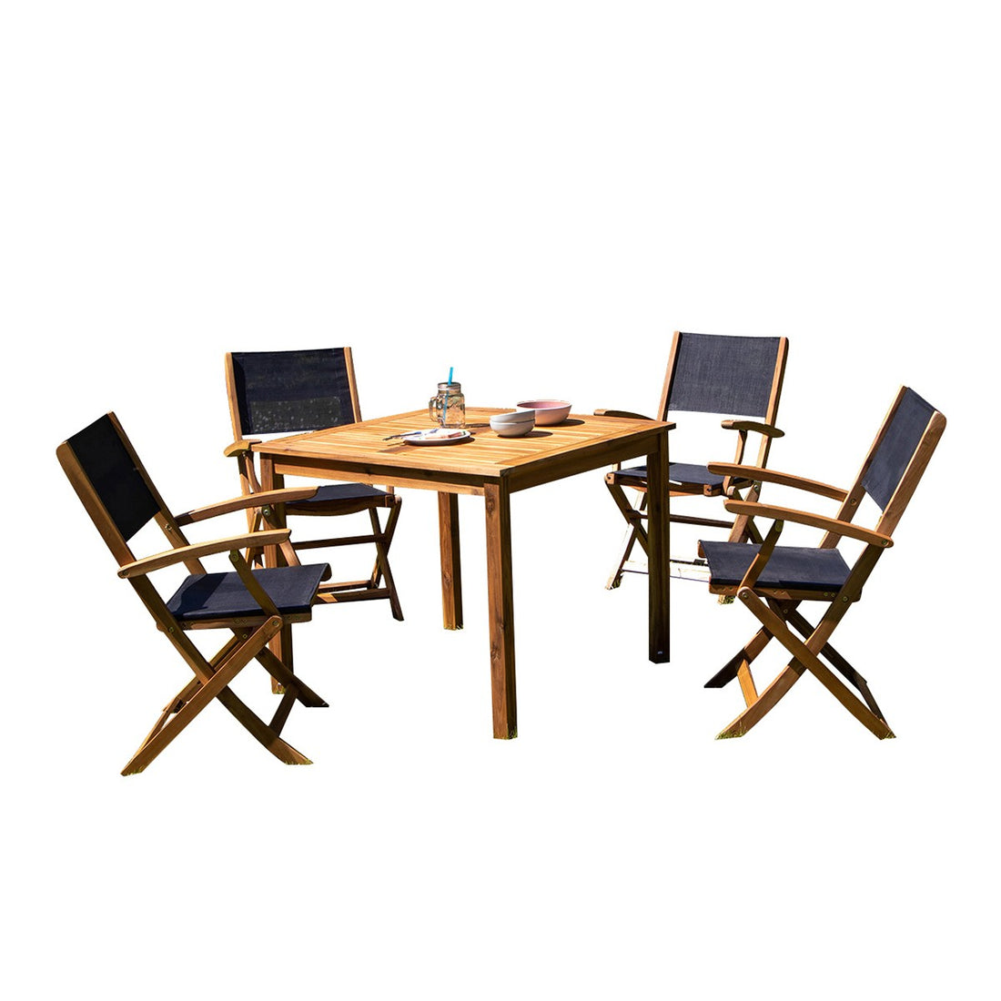 HANOÏ - Set di mobili da giardino in acacia massello e textilene nero 4 pers.