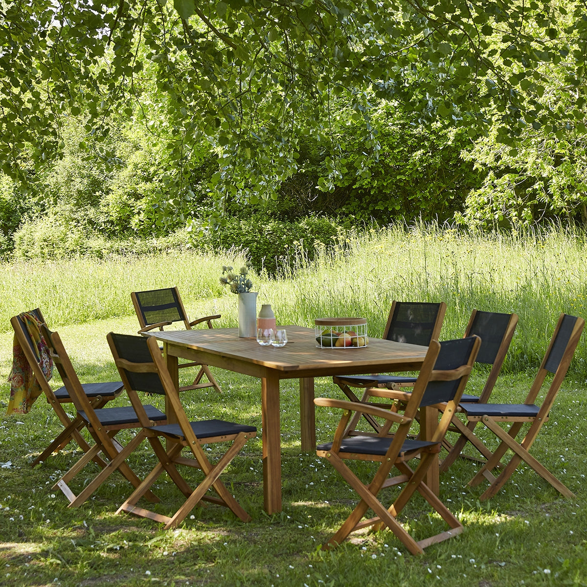 HANOÏ - Set di mobili da giardino in acacia 8/10 pers.