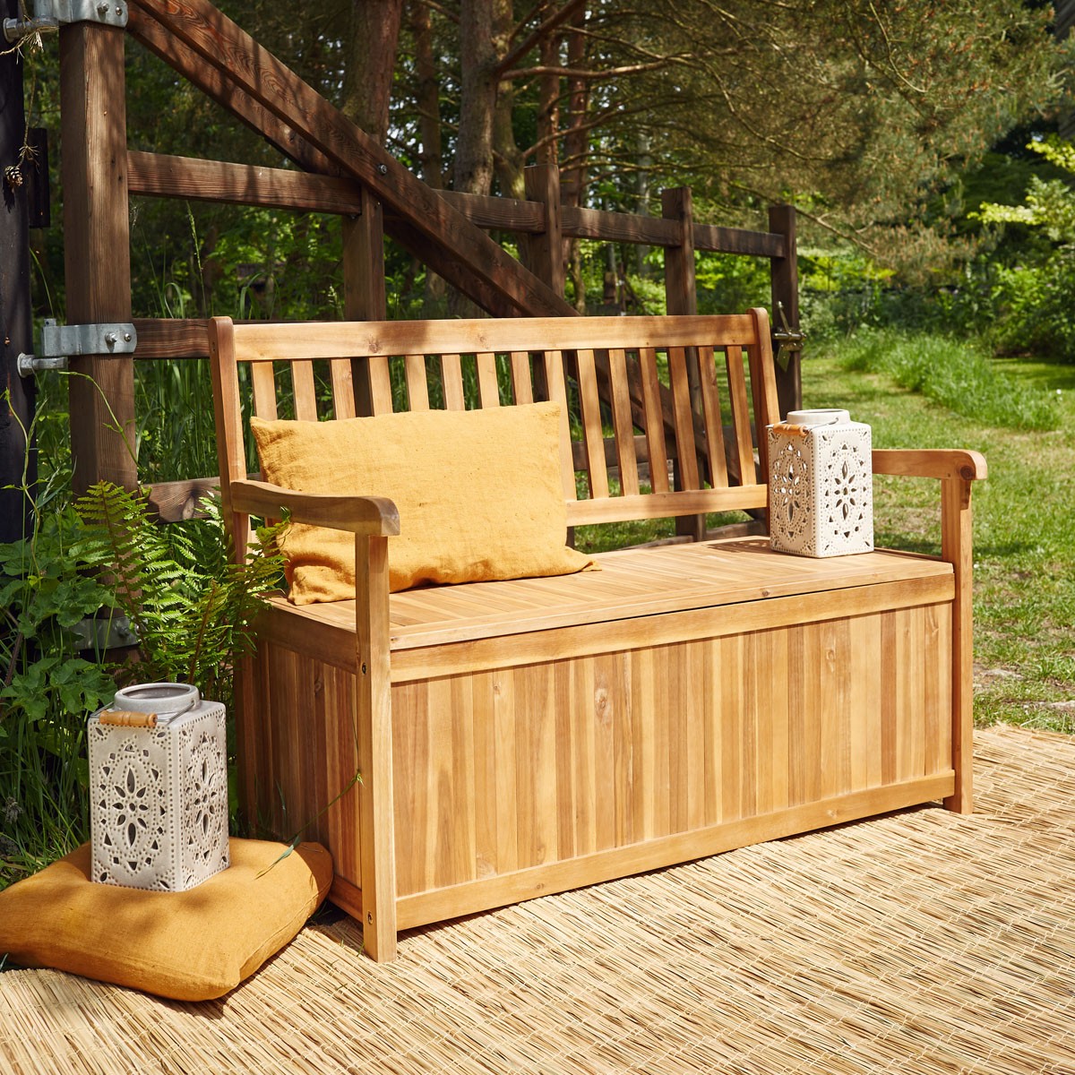 HANOÏ - Panchina da giardino a cassapanca in legno di acacia massello FSC da 120 cm