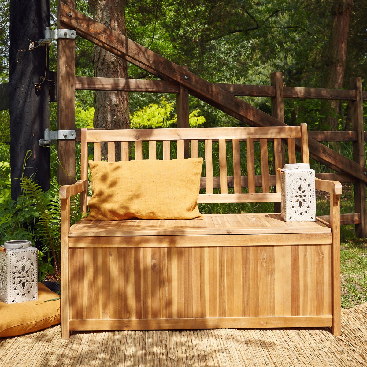 HANOÏ - Panchina da giardino a cassapanca in legno di acacia massello FSC da 120 cm