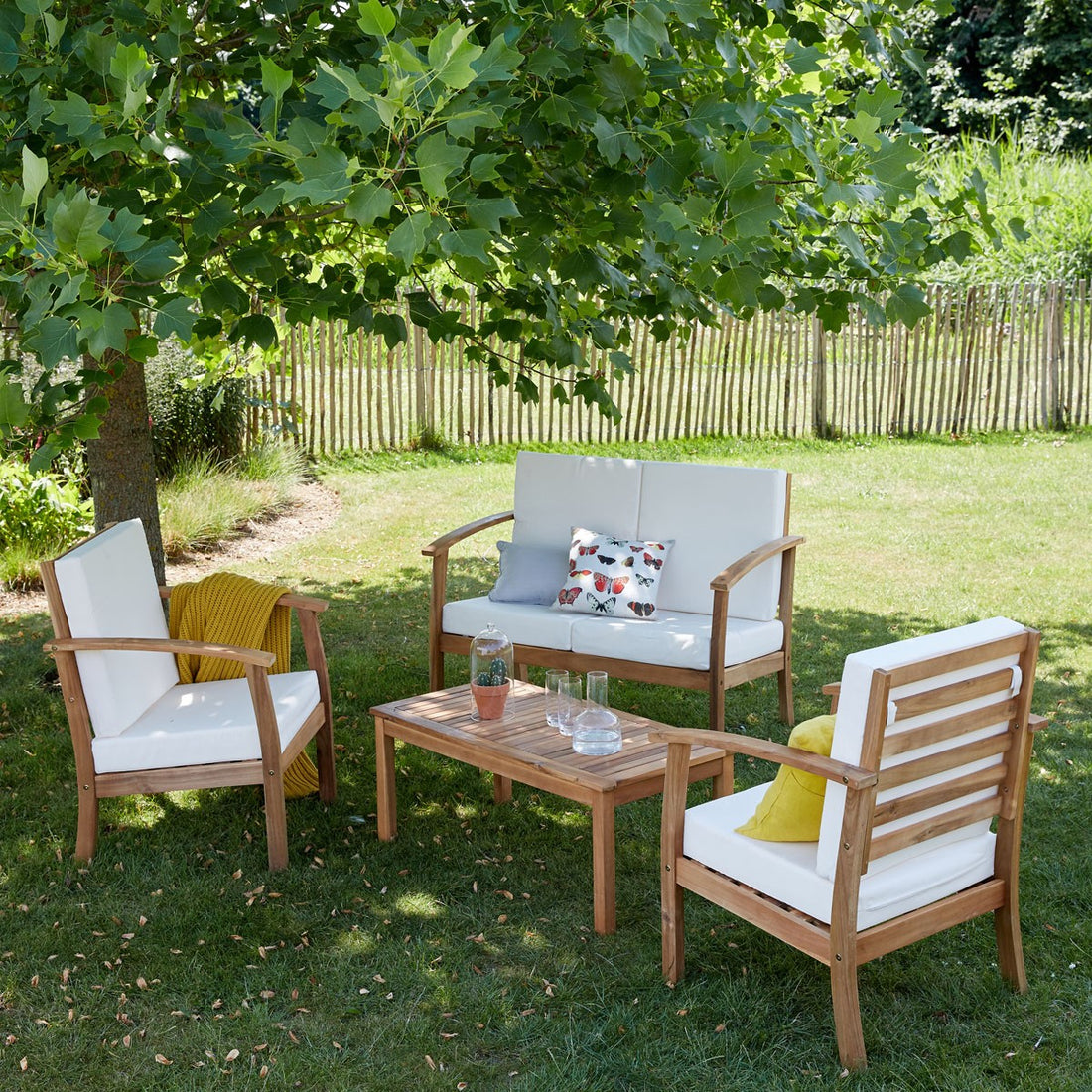 Collezione Hanoï - Set di mobili da giardino basso in legno di acacia massello 4 pers.