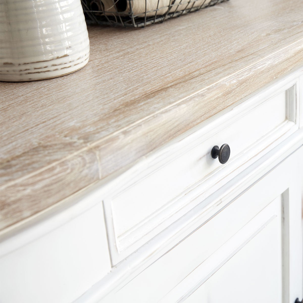 LONDRES - Credenza bianca in mogano e teak massello 180 cm