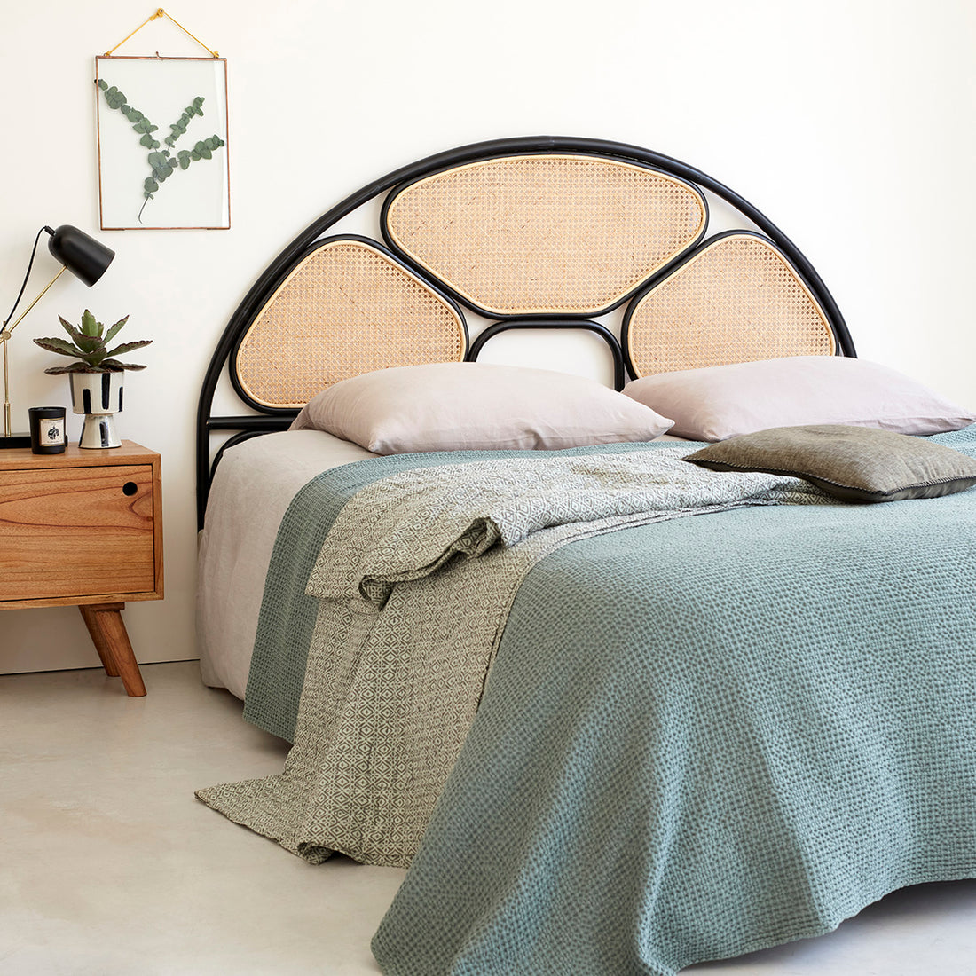 AVA - Testiera in cannage e rattan nero 160 cm