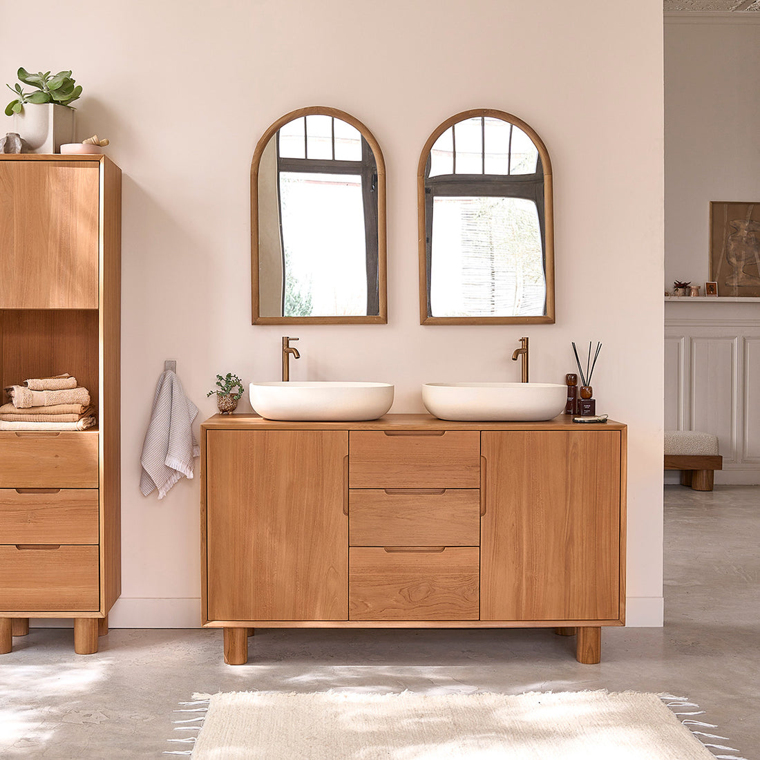 GUSTAVE - Mobile da bagno in teak massello 140 cm