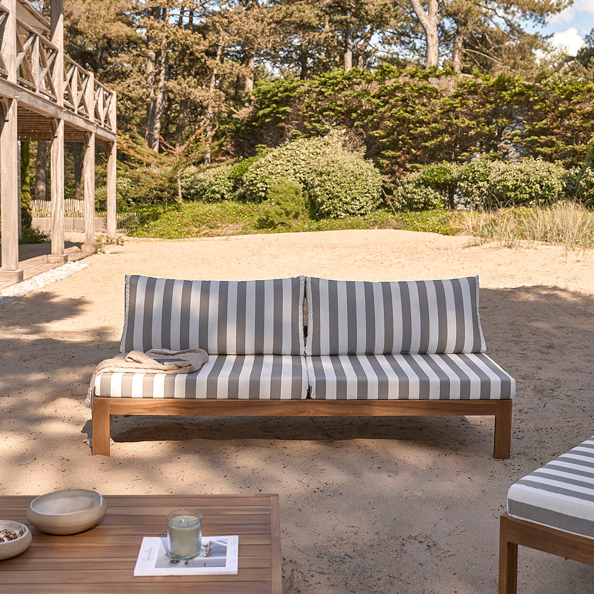 PALMA - Divano da giardino a righe in teak massello