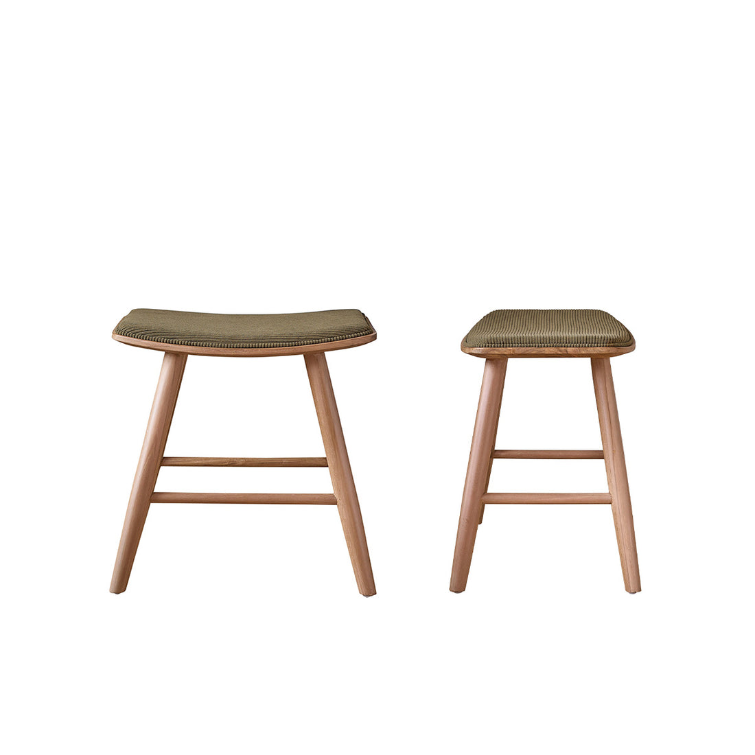 AMBRE - Set di 2 sgabelli da bar in legno di teak, seduta in velluto a coste 45 cm