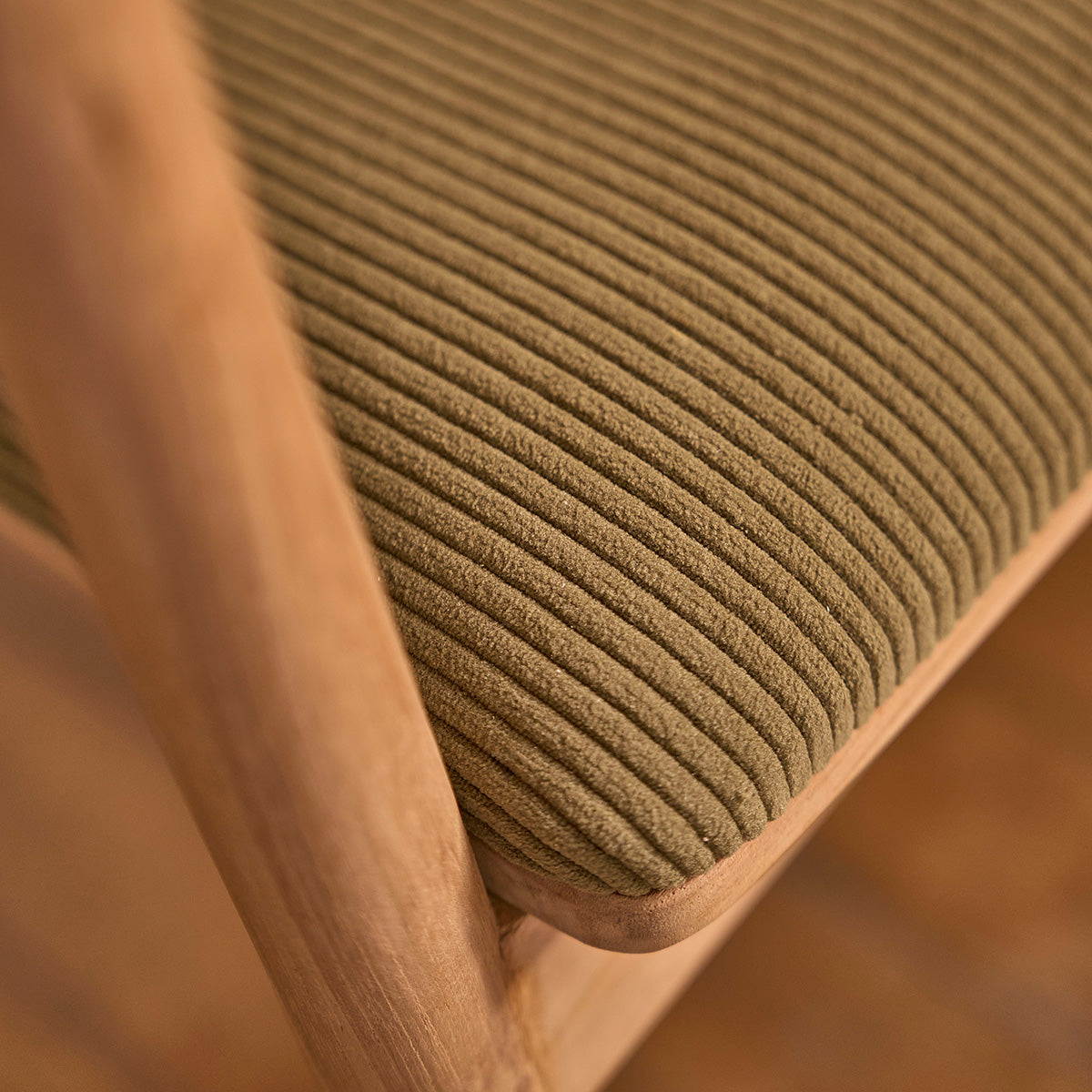 AMBRE - Sedia in teak massello con seduta in velluto a coste color kaki