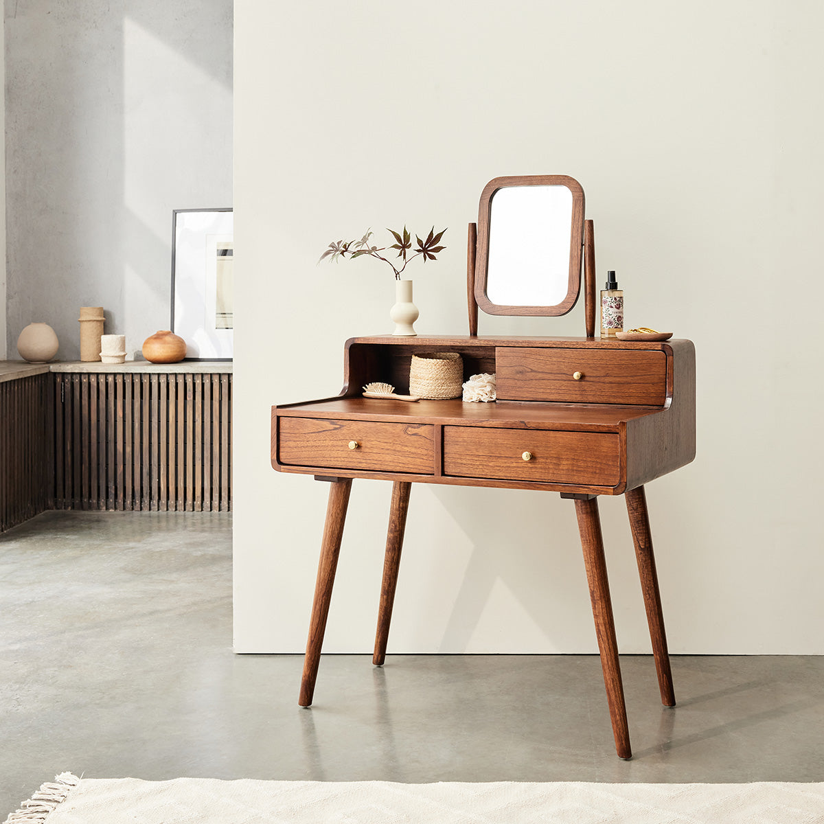 VINTAGE - Scrivania in mindi massello finitura noce 90 cm