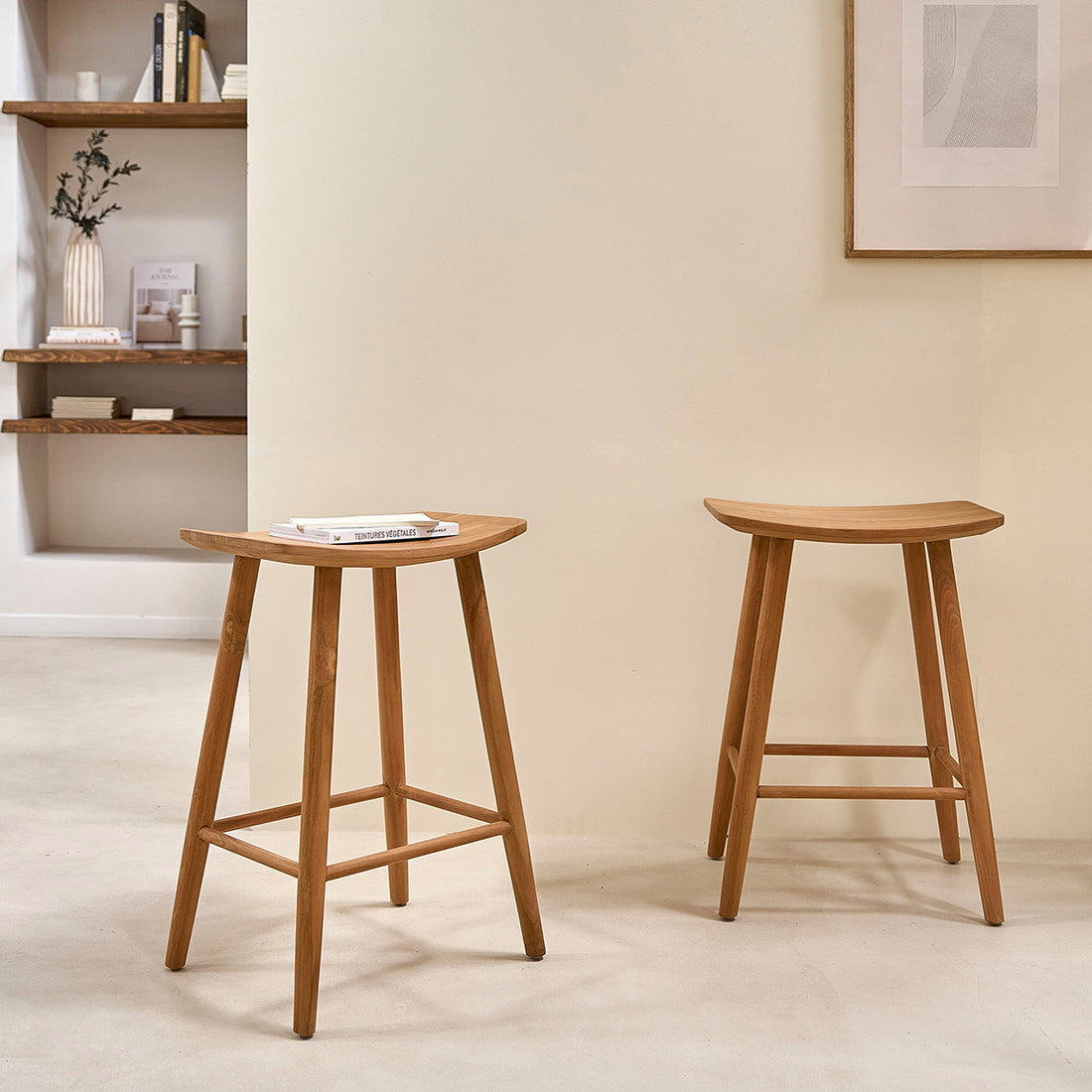 AMBRE - Set di 2 sgabelli in teak massello 65 cm