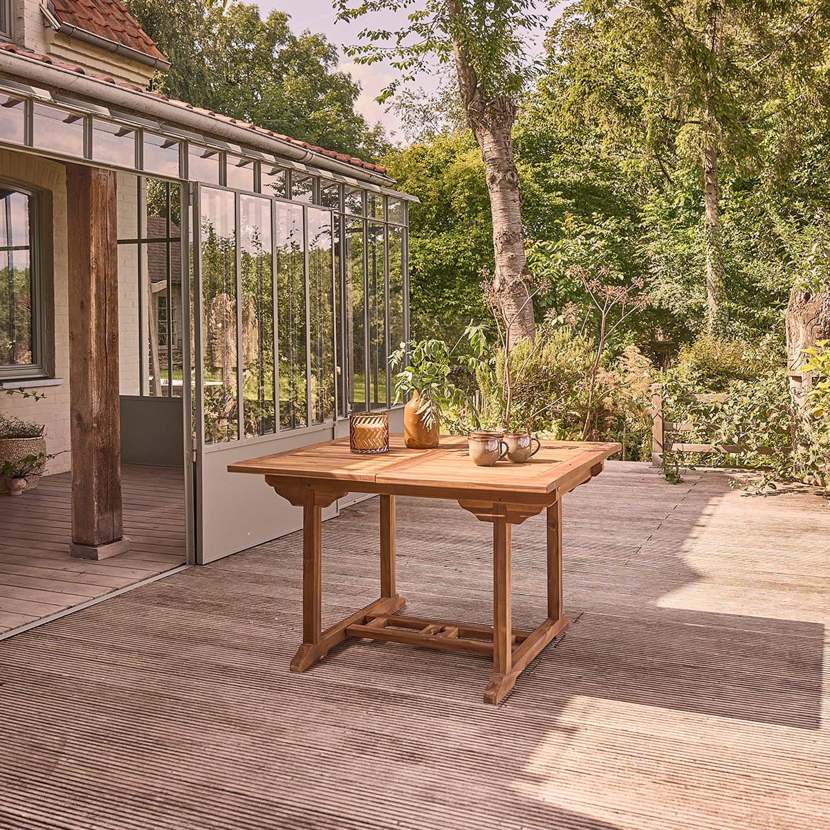 BALI - Set di mobili da giardino con tavolo allungabile in teak massello oliato 6/8 pers.