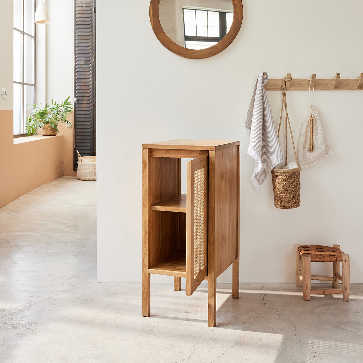 ELIOTT - Lavamano in teak massello e cannage 35 cm