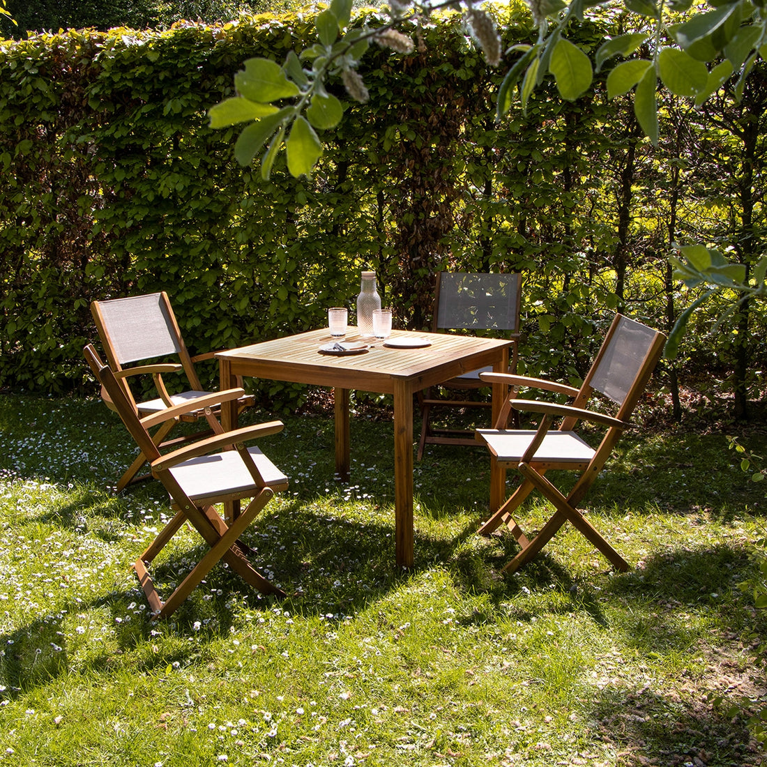 HANOÏ - Set di mobili da giardino in legno massello di acacia e textilene grigio 4 pers.