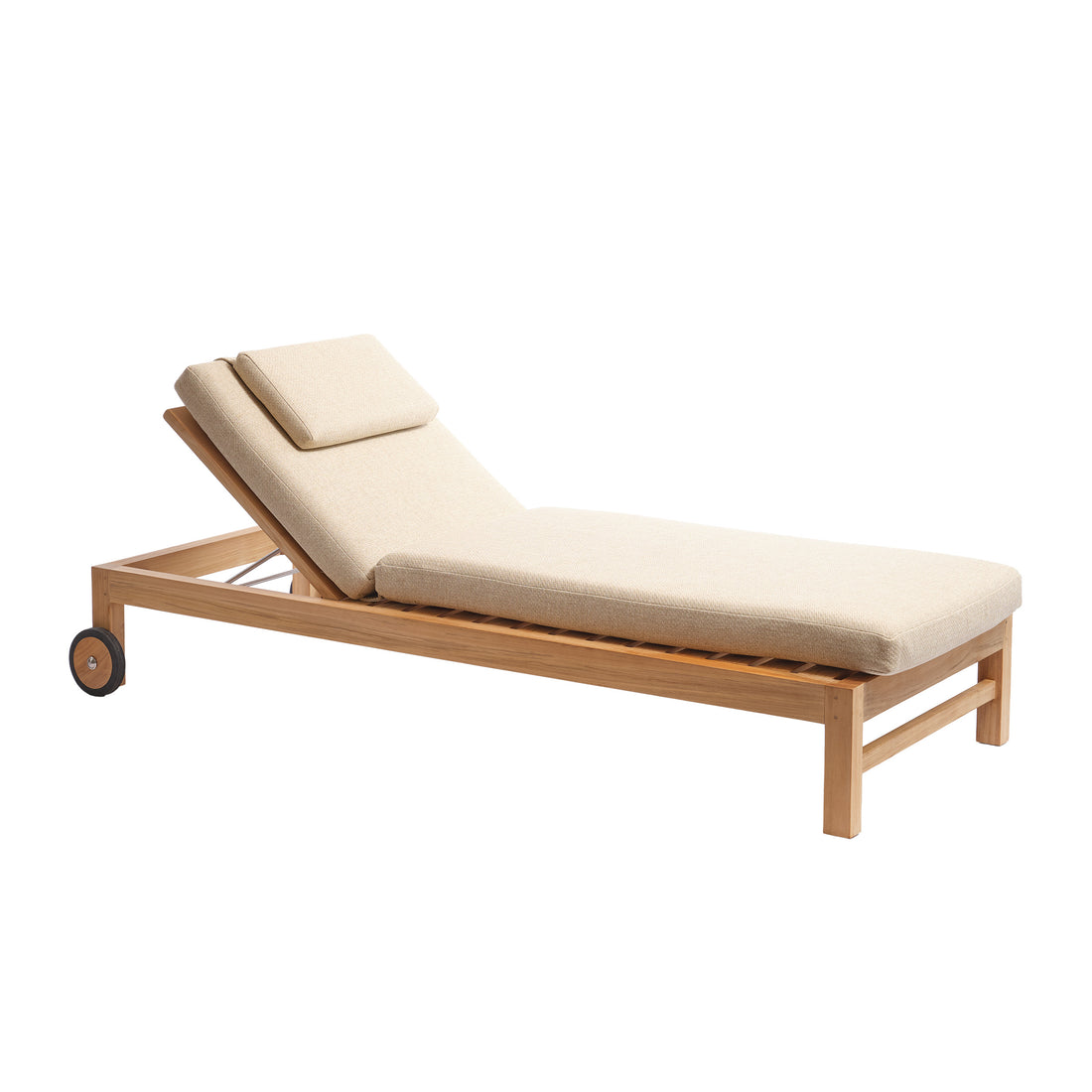 PALOMBAGGIA - Lettino prendisole reclinabile in teak massiccio con cuscini beige screziati