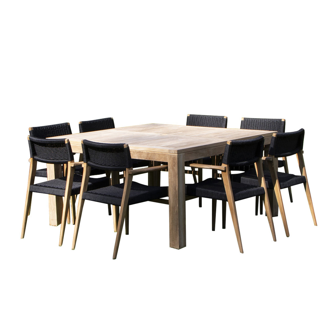 ESTHER - Set di mobili da giardino in teak massello e corda per 8 pers.