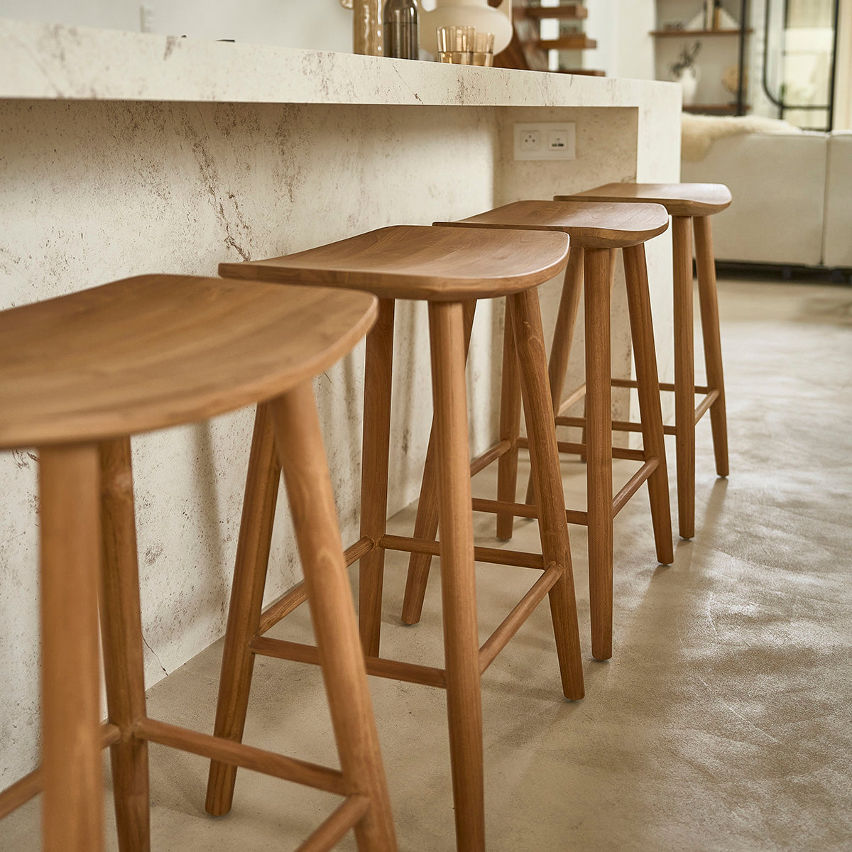 AMBRE - Set di 2 sgabelli in teak massello 65 cm