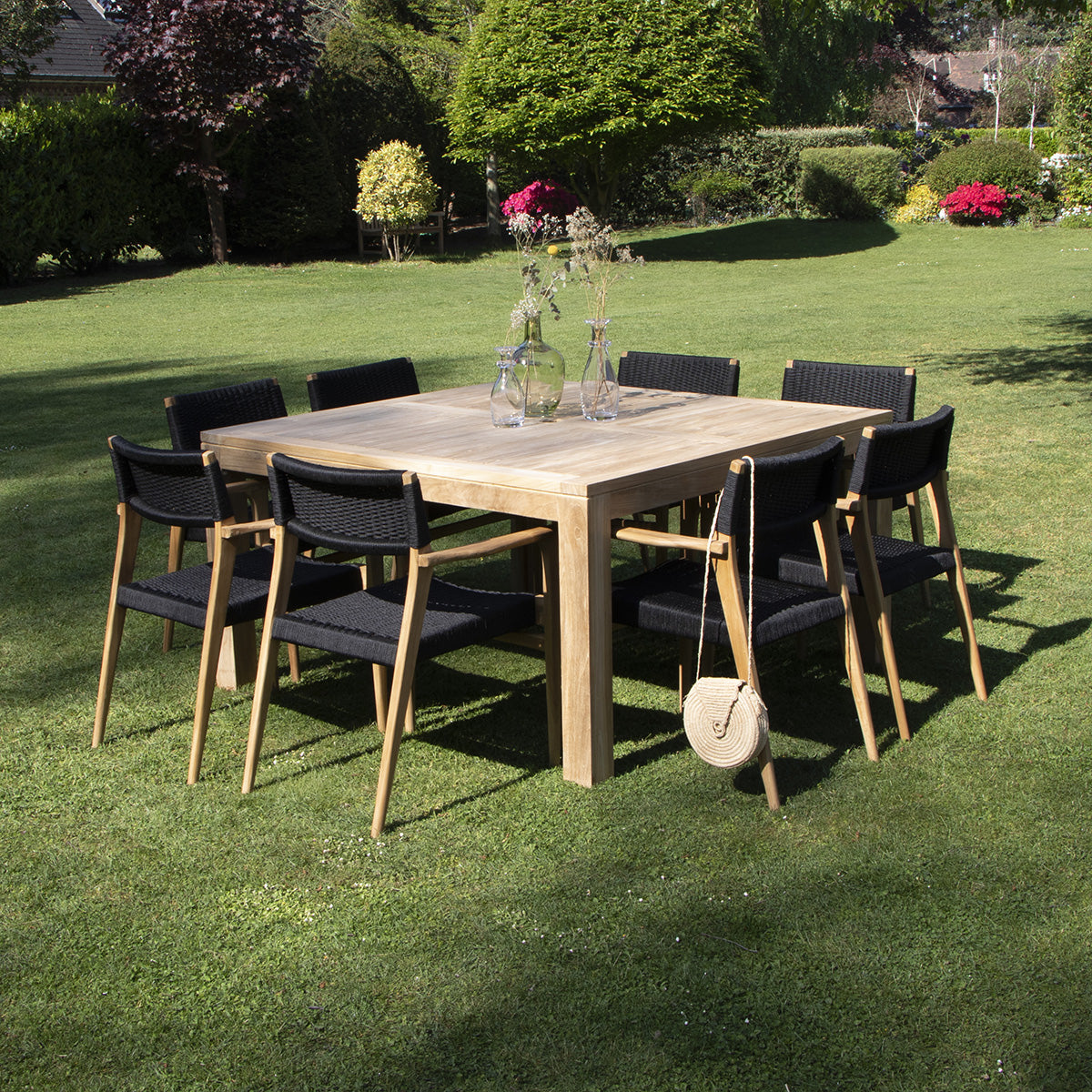 ESTHER - Set di mobili da giardino in teak massello e corda per 8 pers.