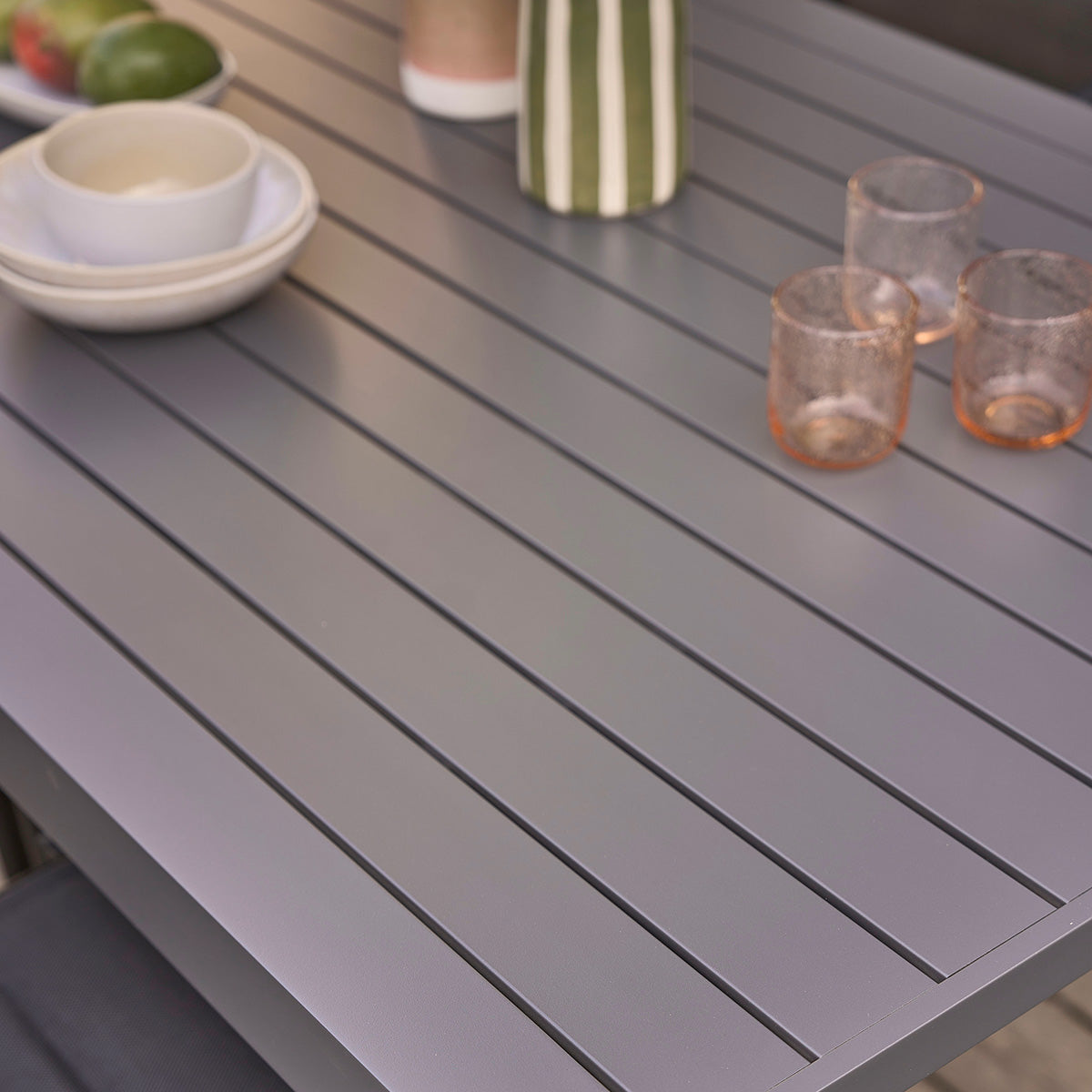 LAGON - Salotto da giardino allungabile in alluminio grigio 6/8 pers.