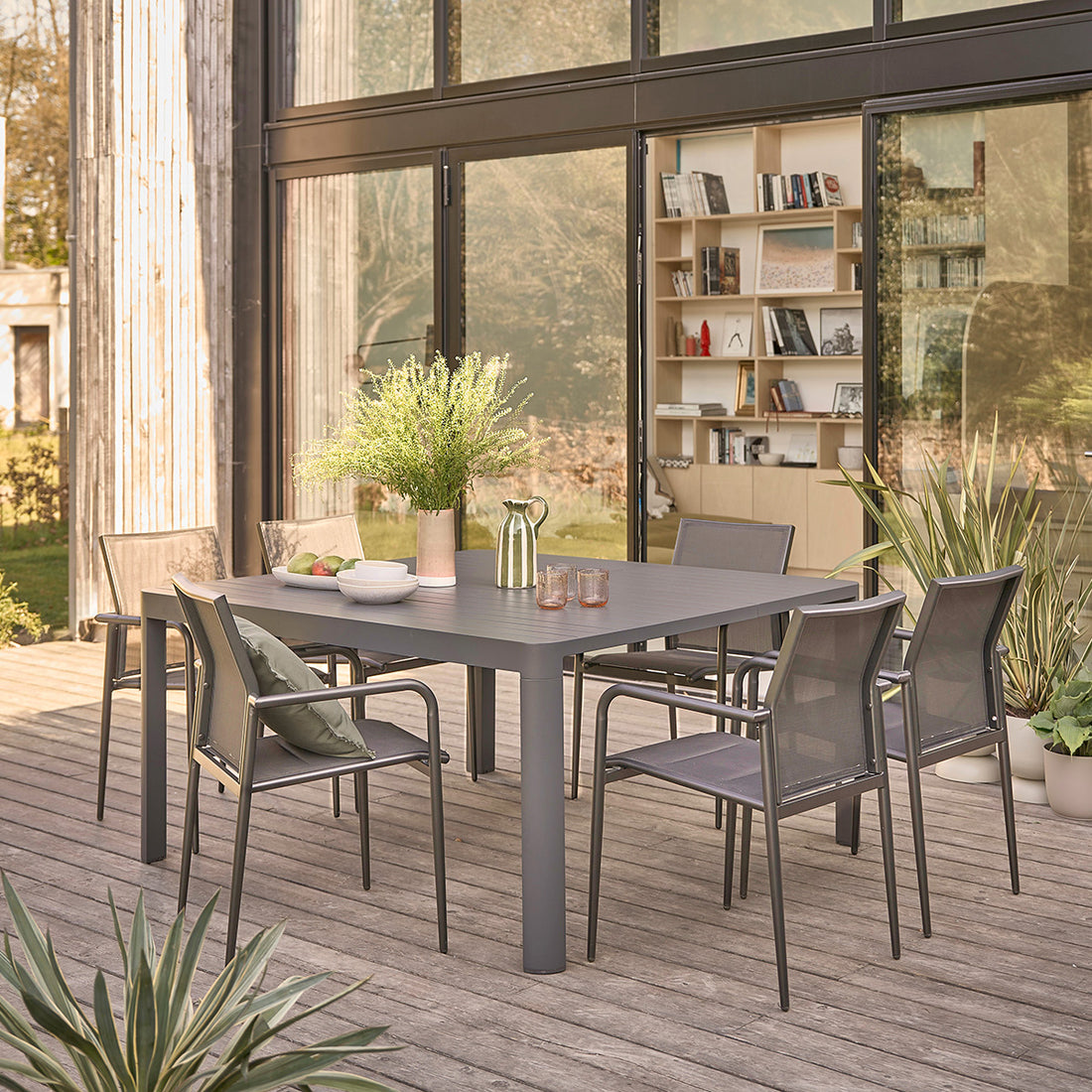 LAGON - Salotto da giardino allungabile in alluminio grigio 6/8 pers.