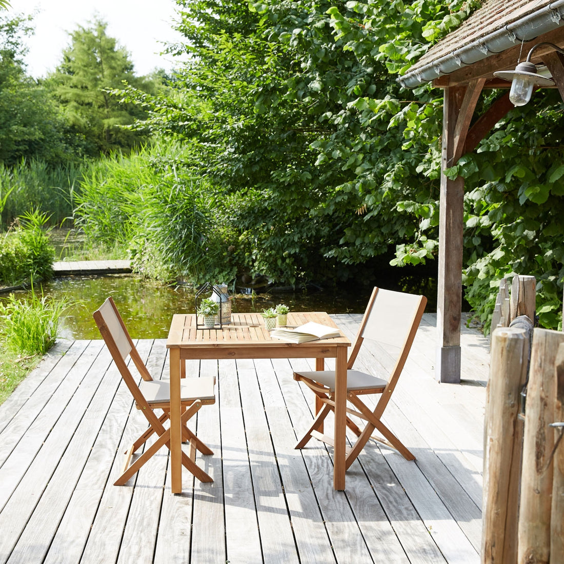 HANOÏ - Set di mobili da giardino in legno massello di acacia FSC e textilene grigio 2 pers.