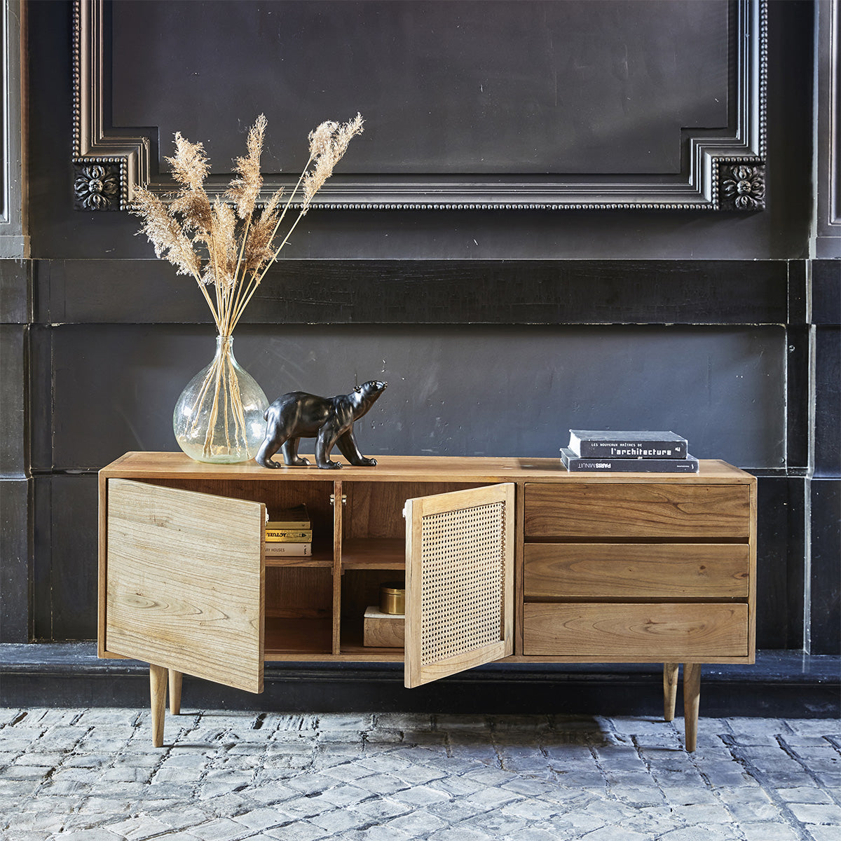 HANA - Credenza in mindi massello e cannage 175 cm