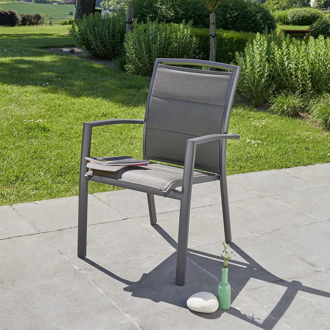 MODULO - Poltrona da giardino in alluminio e textilene grigio