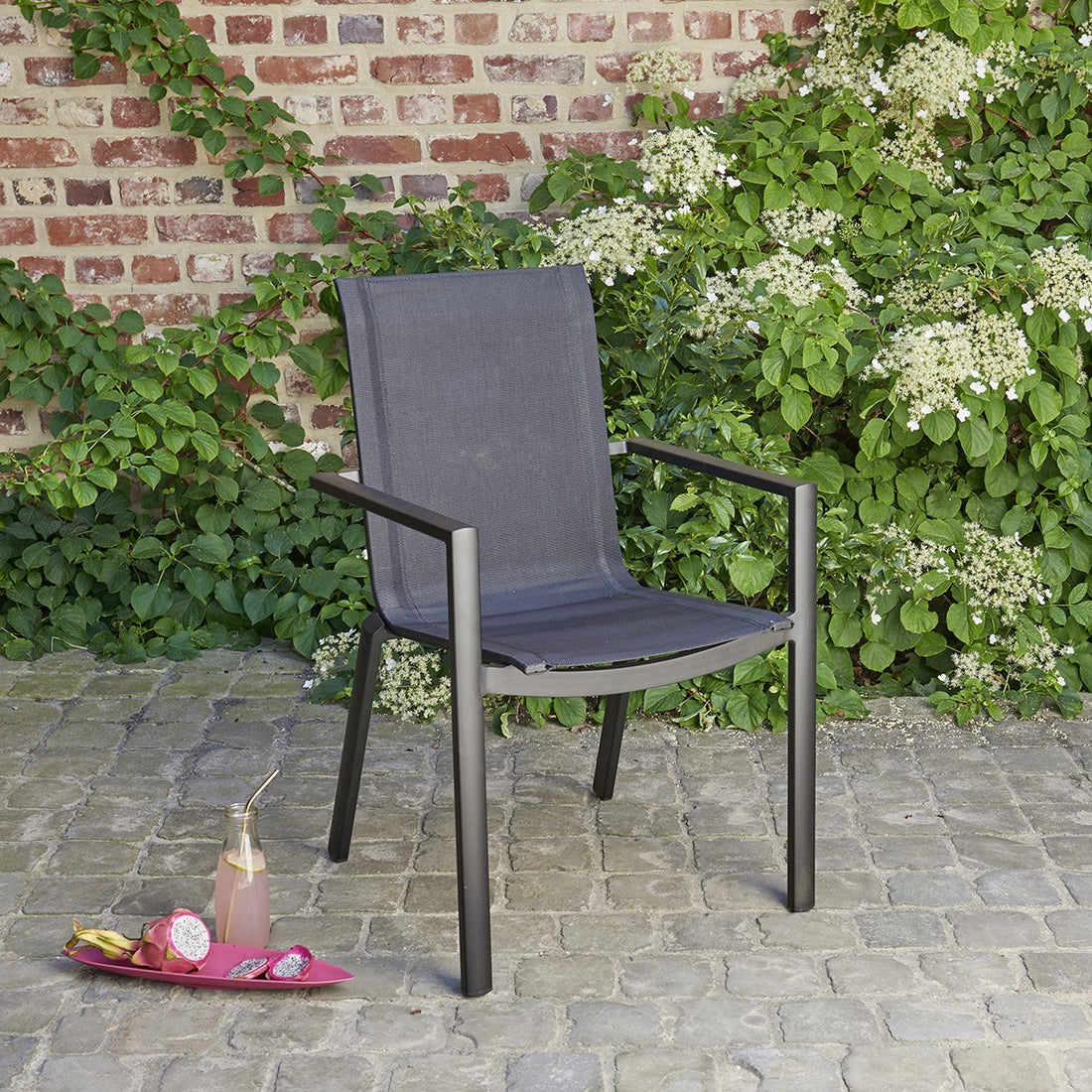BALISTAR - Poltrona da giardino in alluminio e textilene grigio