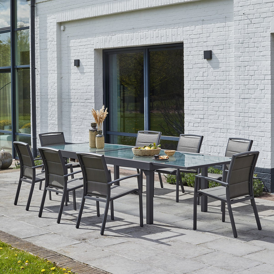 MODULO - Set di mobili da giardino in alluminio grigio con tavolo allungabile 8/12 pers.