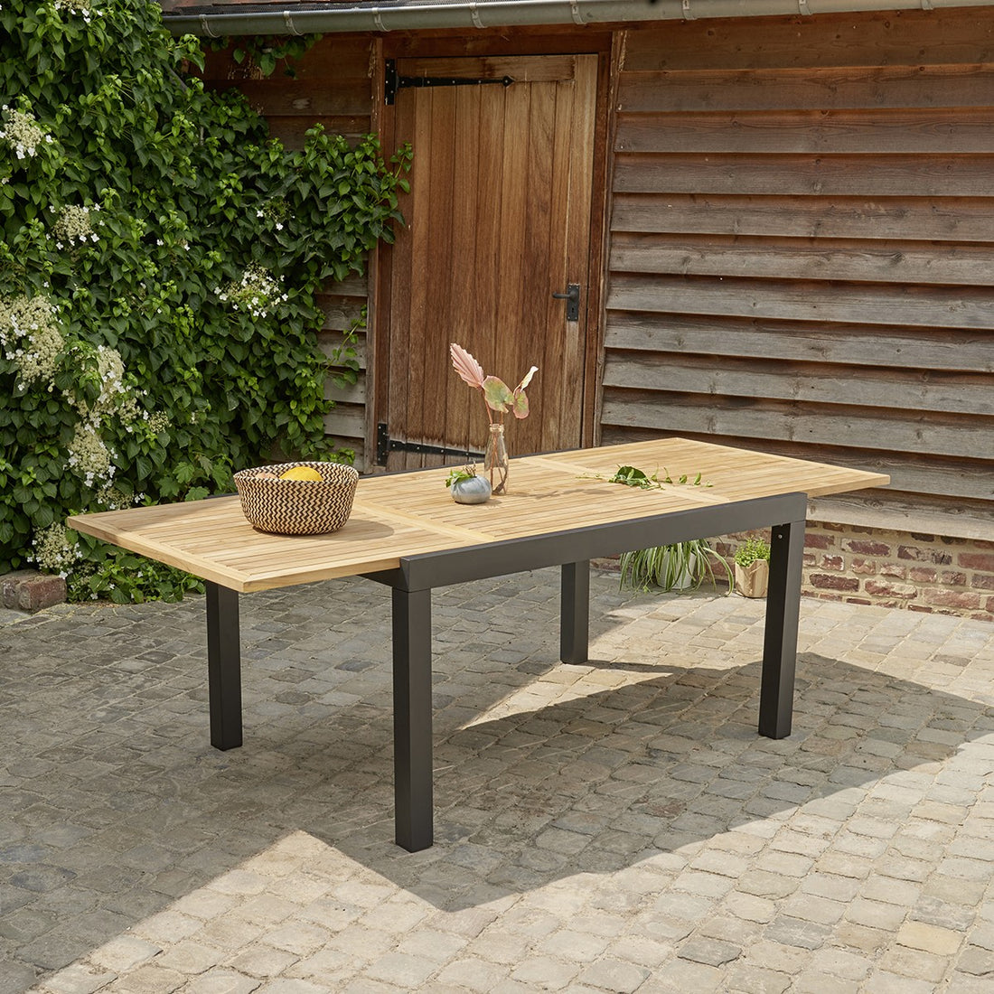 BALITECK - Tavolo da giardino allungabile in alluminio e teak 6/10 persone.
