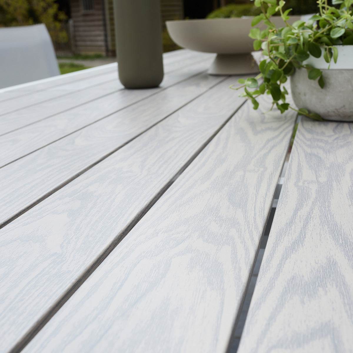 TULUM - Set di mobili da giardino alluminio bianco e textilene grigio 6/10 pers.