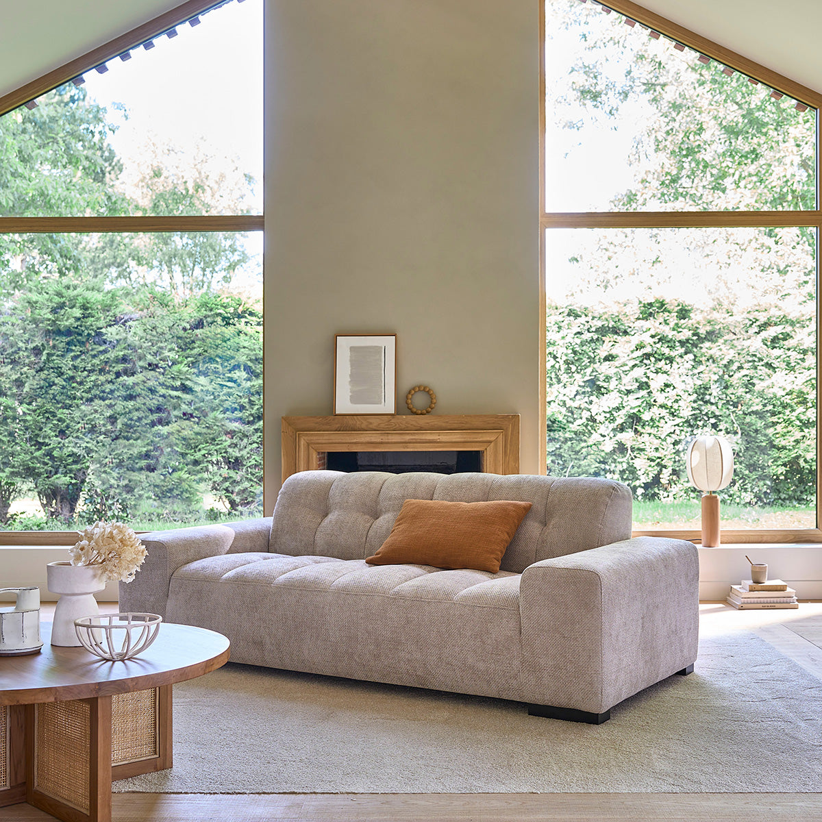 ALPHONSE - Divano dritto a 3 posti in velluto intrecciato beige