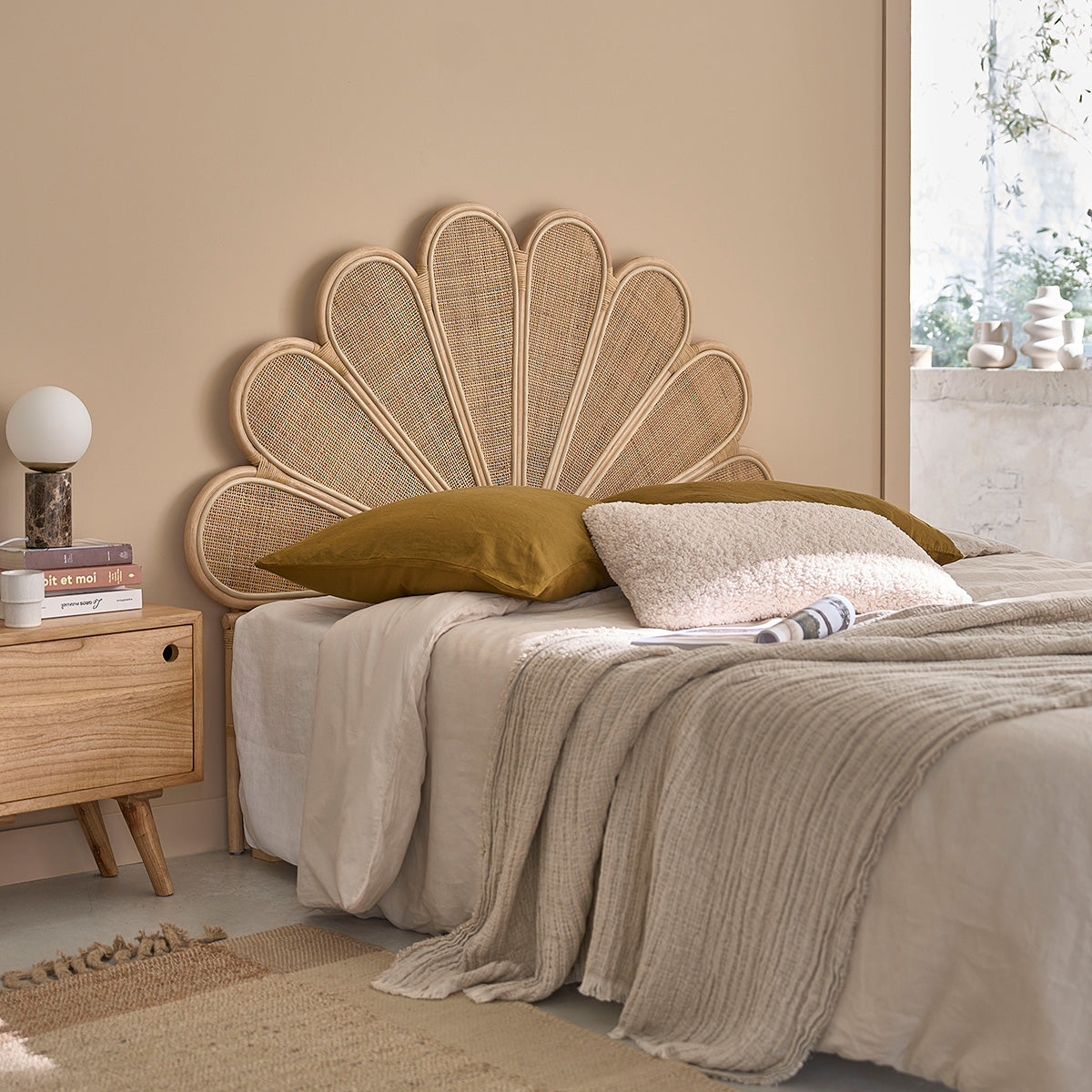 ROMY - Testiera in rattan e midollino 140 cm