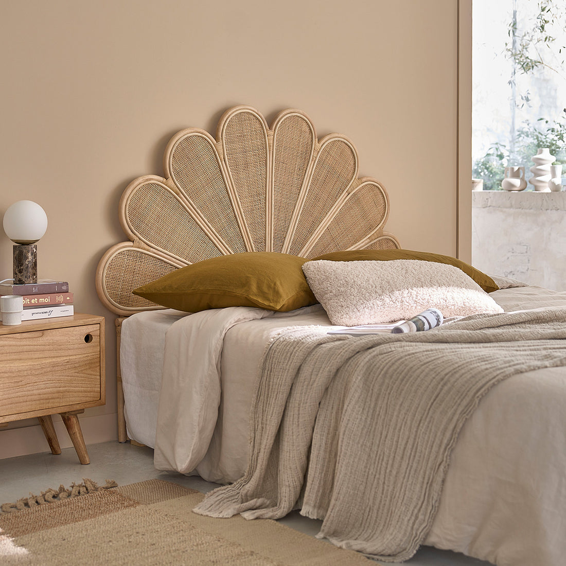 ROMY - Testiera in rattan e midollino 140 cm