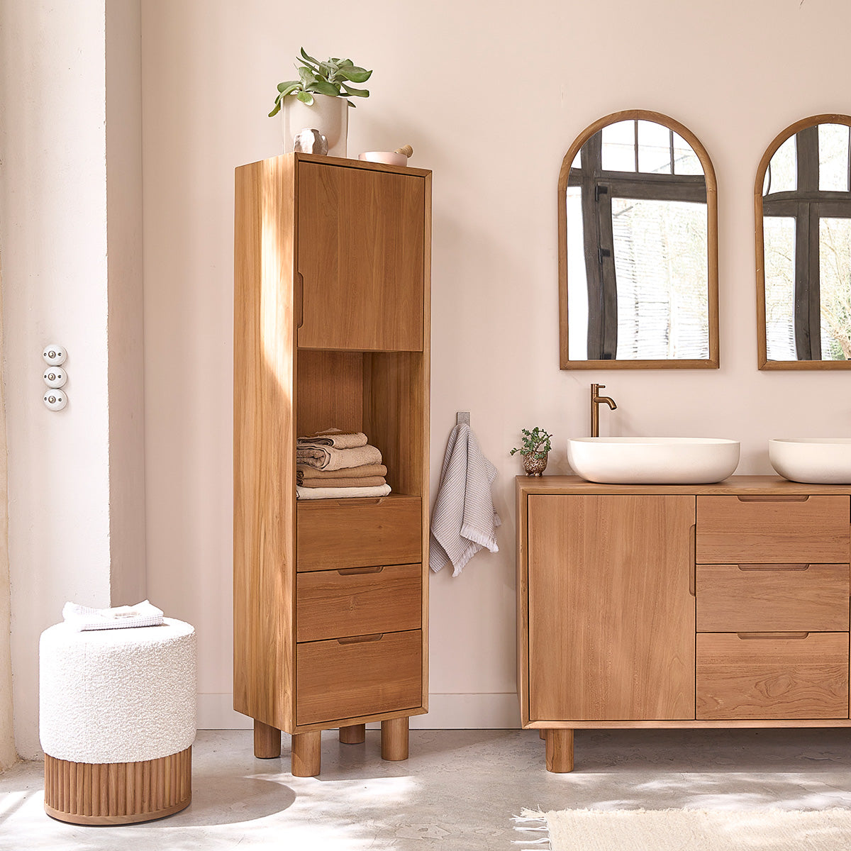 GUSTAVE - Colonna bagno in teak massello 45 cm